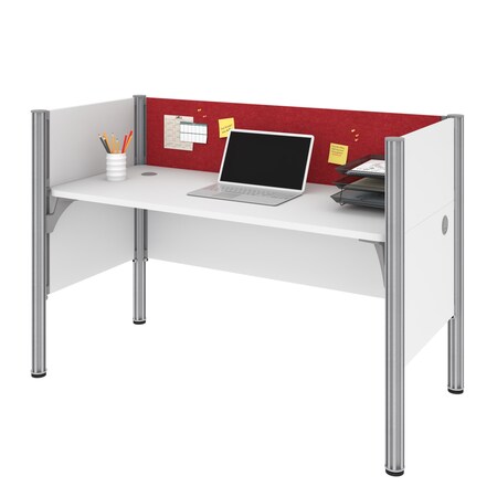 Bestar Bestar Pro-Biz 63W Single Office Cubicle with Red Tack Board and Low Privacy Panels in white 100871CR-17